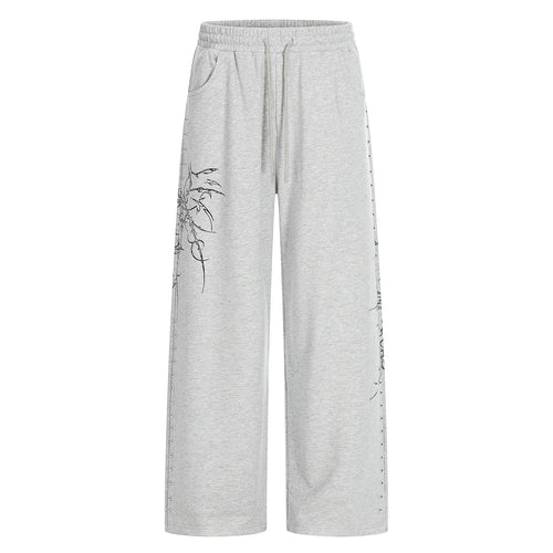 Damen Weite Sweatpants mit Tunnelzug, Ziernieten und grafischem Print Shop Nory