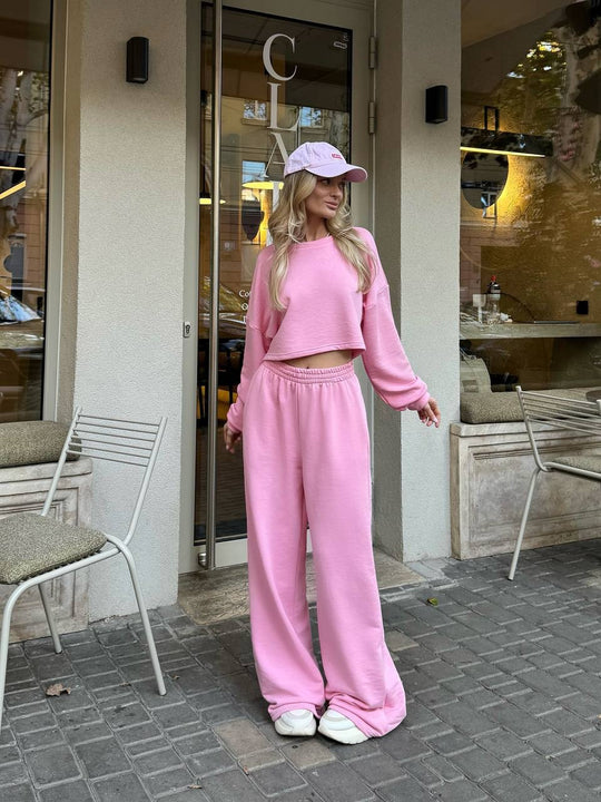 Damen Oversize-Lounge-Set mit kurzem Sweatshirt und weiter Jogginghose Shop Nory