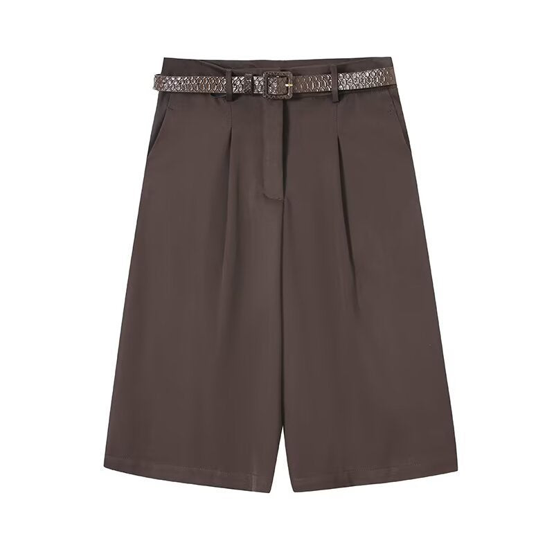 Damen elegante Hochwasser-Shorts mit geflochtenem Gürtel
