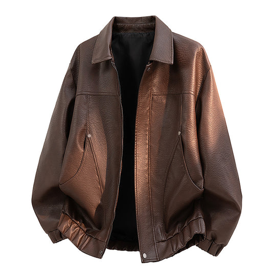 Herren Lässige Kunstlederjacke mit elastischem Bund Shop Nory