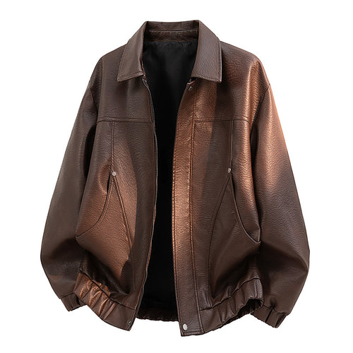 Herren Lässige Kunstlederjacke mit elastischem Bund Shop Nory