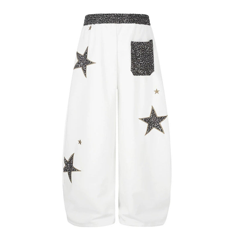 Damen Extraweite Palazzo‑Sweathose mit Leo‑Taille, Stern‑Applikationen und Kordelzug Shop Nory