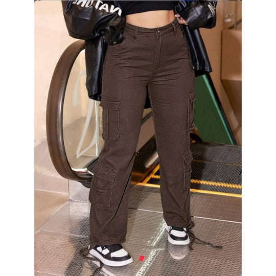 Damen Utility-Cargo-Chino mit Mehrfach-Pattentaschen und Kordelzugsaum Shop Nory