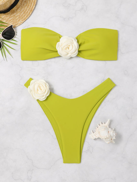 Damen Bandeau-Bikini-Set mit Blumen-Detail