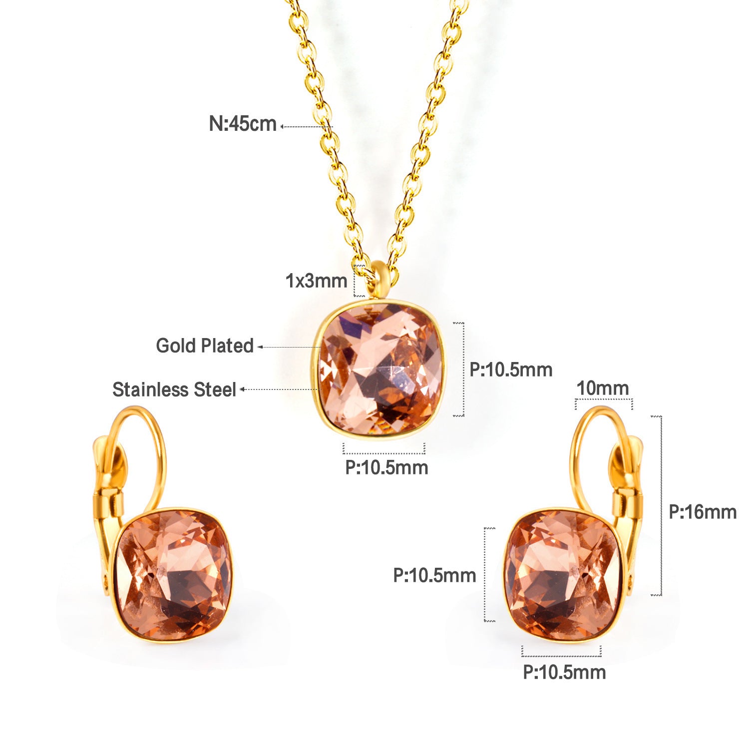 Damen Schmuckset mit exquisiten rosa Kristallen Shop Nory
