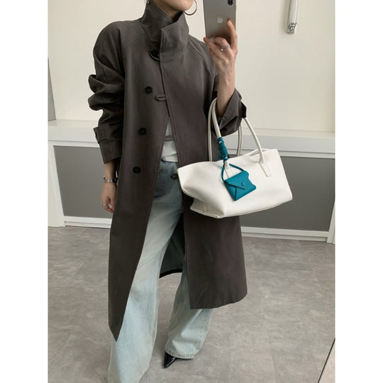 Damen Midilanger Trenchcoat mit hohem Stehkragen, Bindegürtel und lässiger Oversize-Silhouette Shop Nory