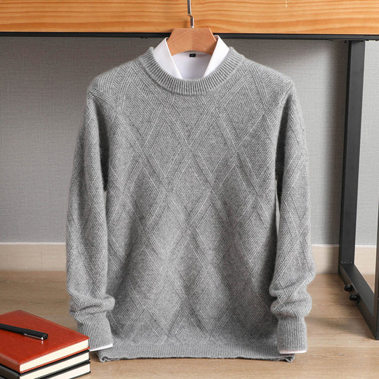Herren Feiner Rautenstruktur Rundhalspullover aus Merino‑Blend mit softem Griff Shop Nory