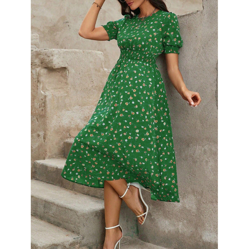 Damen Leichtes Blumendruck Maxi Kleid mit Smock-Taille