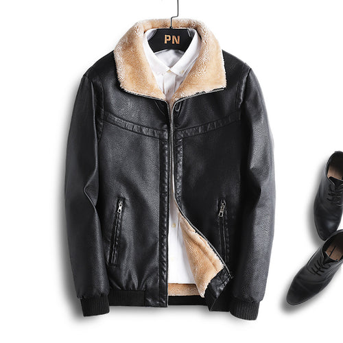 Herren Lederimitat-Fliegerjacke mit Teddyfutter und Kunstfellkragen Shop Nory