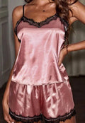 Damen Satin Schlafanzug-Set mit Spitze