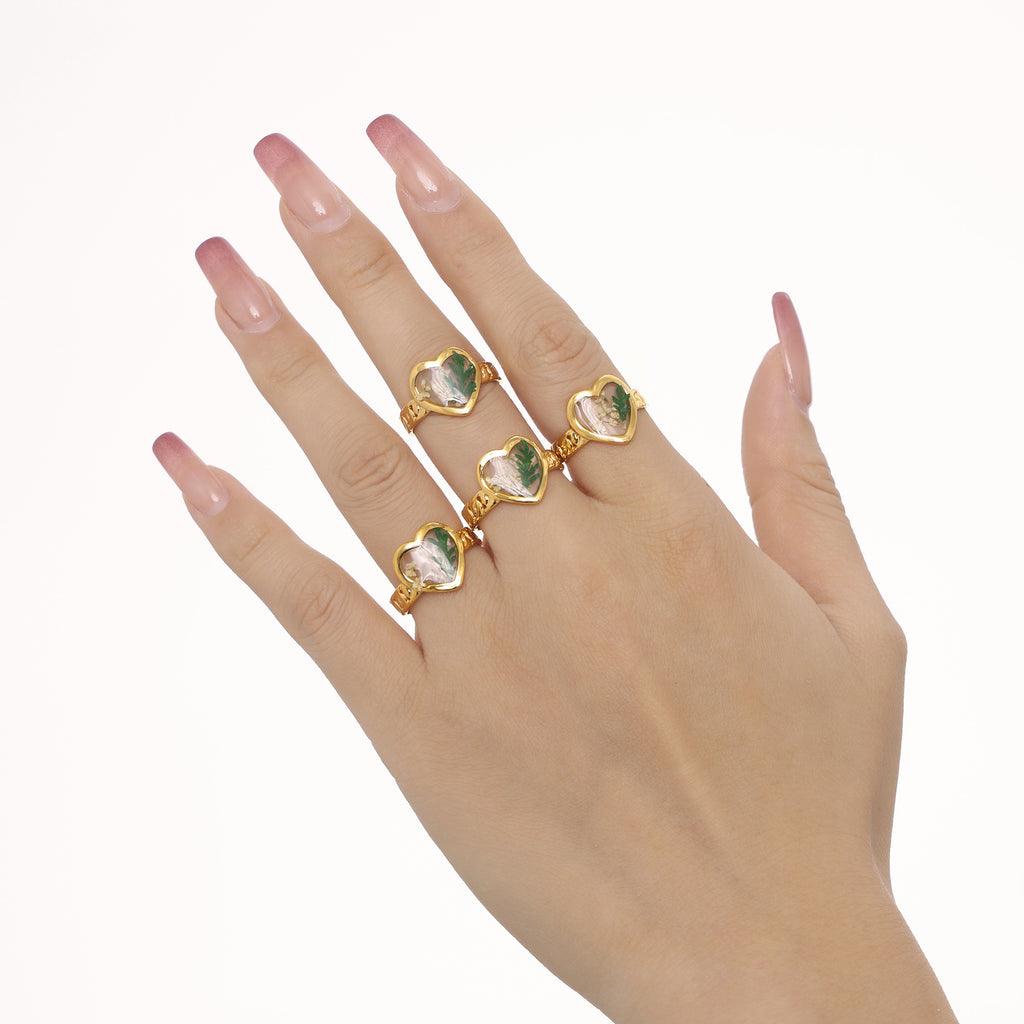 Damenring mit Herzdesign und eingelegten Blumen Shop Nory
