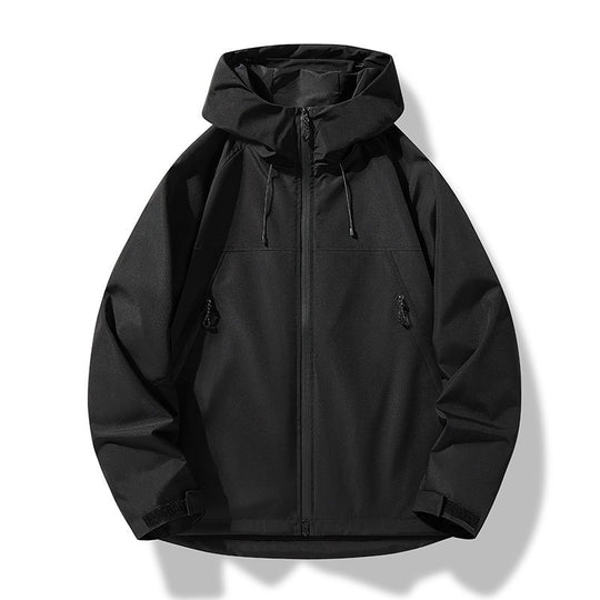 Herren Leichte zweifarbige Softshell-Hoodiejacke mit Kapuze, Reißverschlusstaschen und elastischem Saum Shop Nory