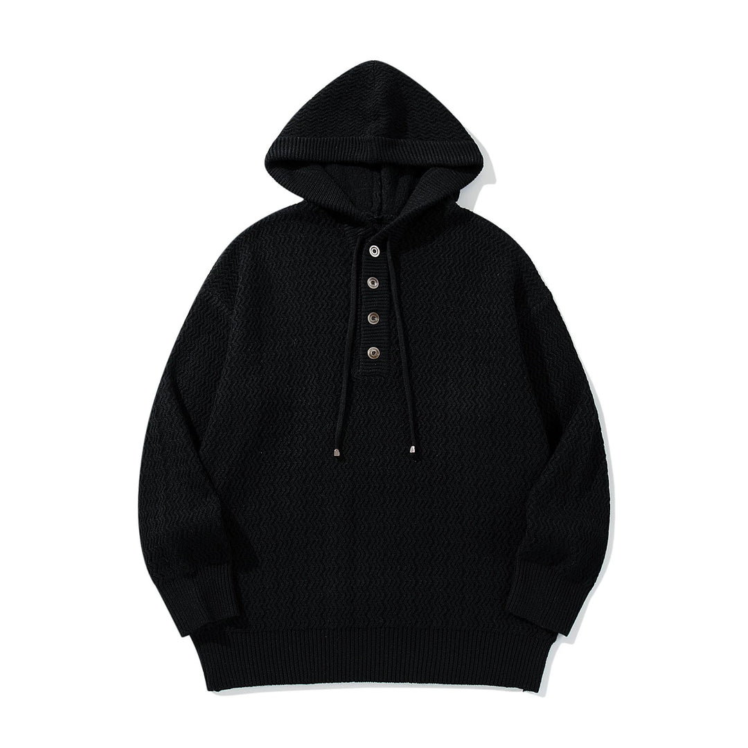 Unisex Strukturierter Kapuzen‑Strickpullover mit Henley‑Knopfleiste Shop Nory