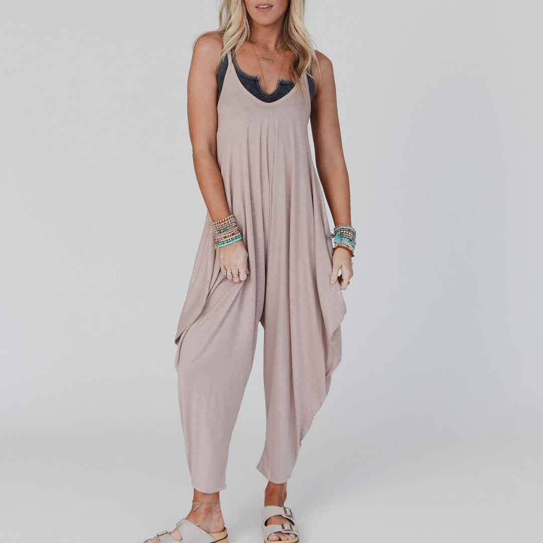 Damen bequemer Jumpsuit mit lässigem Schnitt und tiefem V-Ausschnitt Shopnory