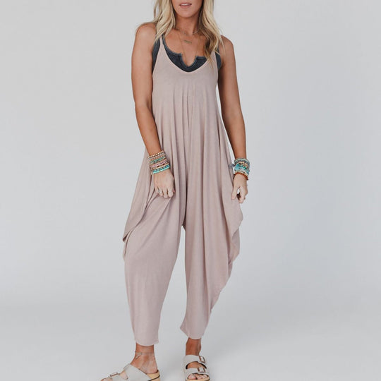 Damen bequemer Jumpsuit mit lässigem Schnitt und tiefem V-Ausschnitt Shopnory