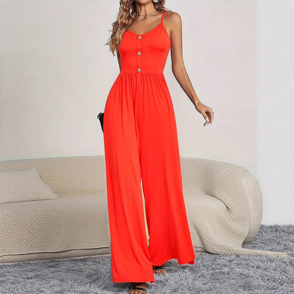 Damen Jumpsuit mit knöpfbarem Oberteil und weitem Bein