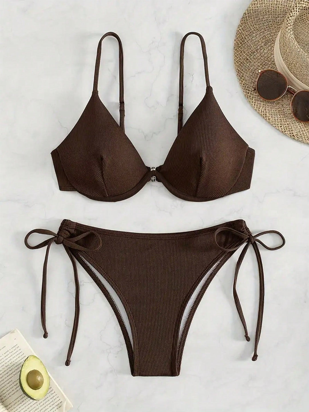 Damen Triangel-Bikini mit verstellbaren Trägern und Seitenschnürungen