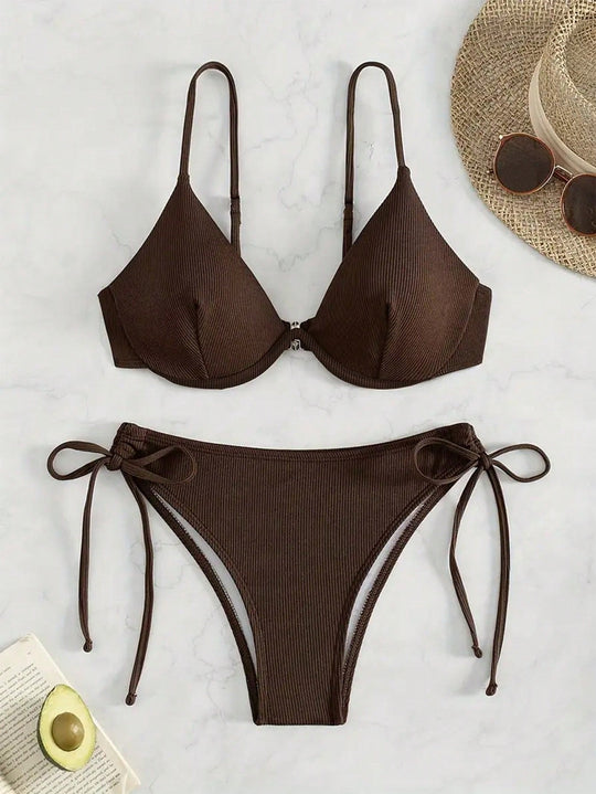 Damen Triangel-Bikini mit verstellbaren Trägern und Seitenschnürungen