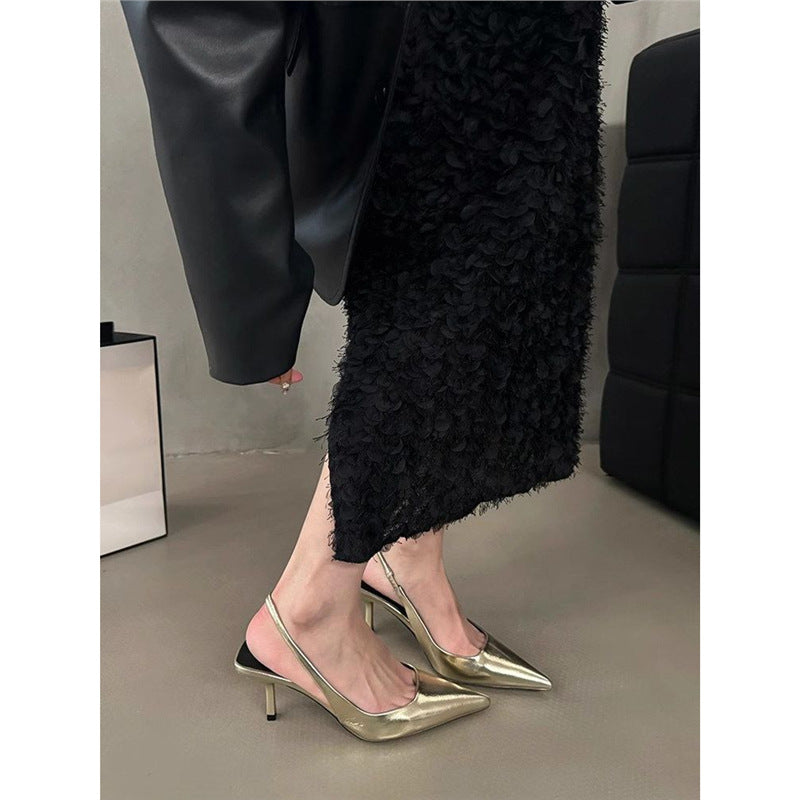 Damen Slingback High Heel Pumps mit spitzem Design und elegantem Metallfinish