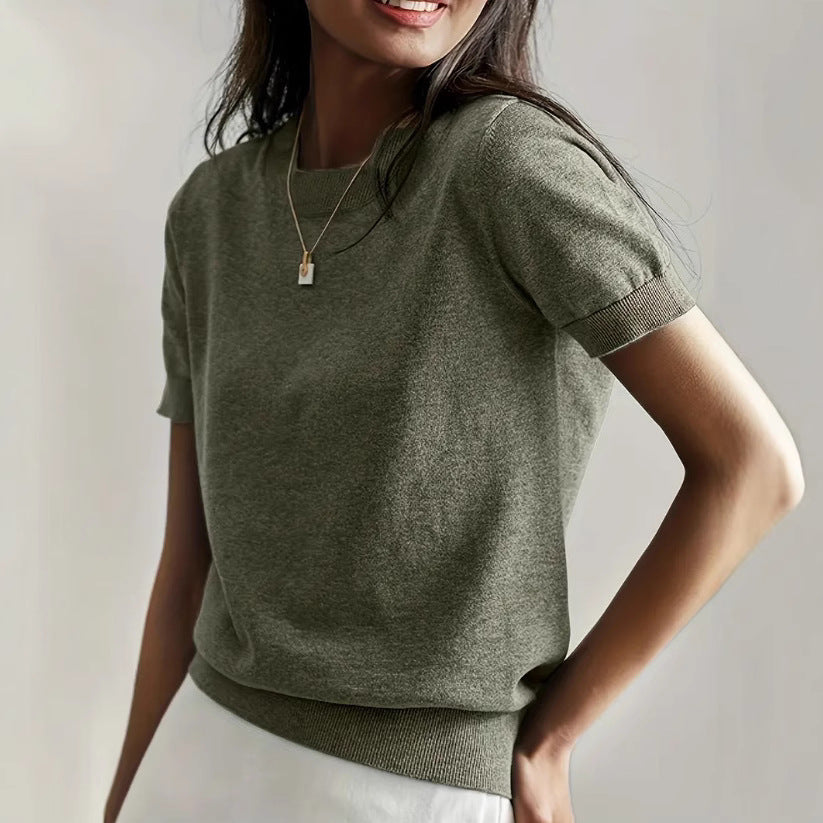 Damen Feinstrickpullover mit Kurzarmiger Silhouette und Weich Fließendem Material