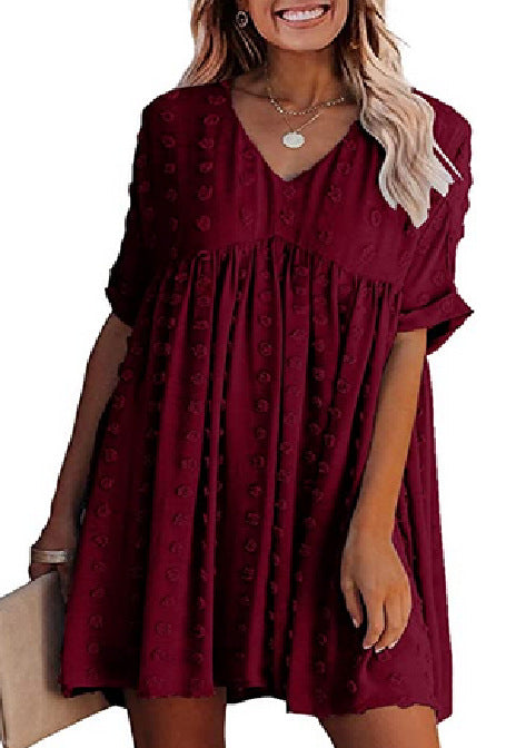 Locker Sitzendes Kurzärmliges Weites Taillenkleid