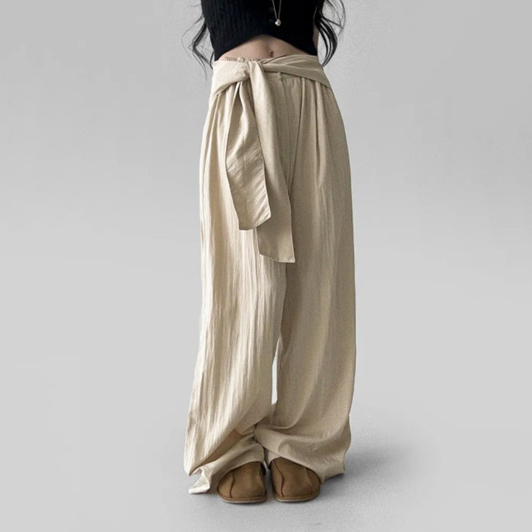 Damen nan Highwaist Leinenhose mit weitem Bein und dekorativem Bindegürtel Shop Nory