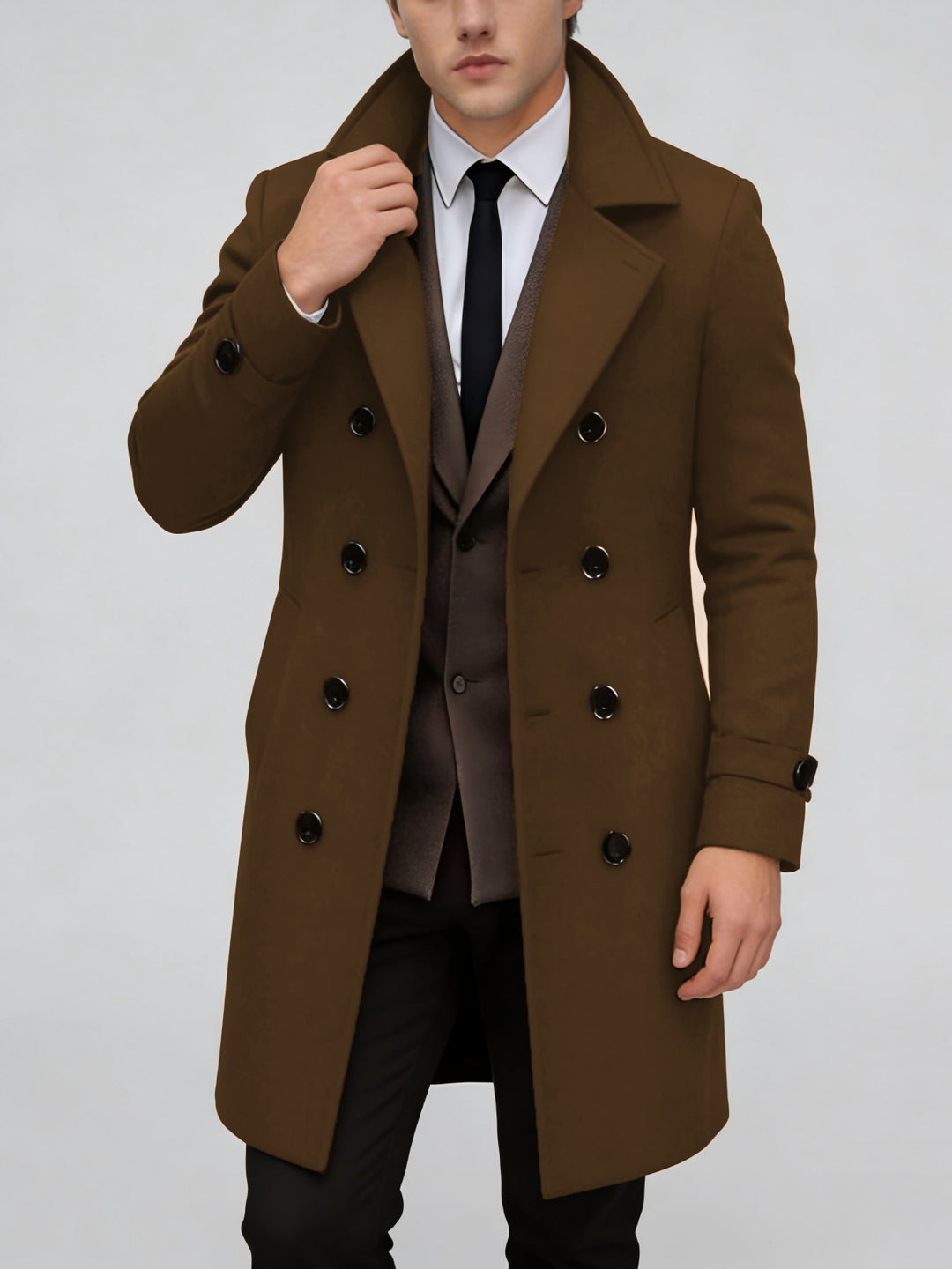 Herren Eleganter einreihiger Langmantel aus Wollmix mit schmaler Silhouette und Reverskragen Shop Nory
