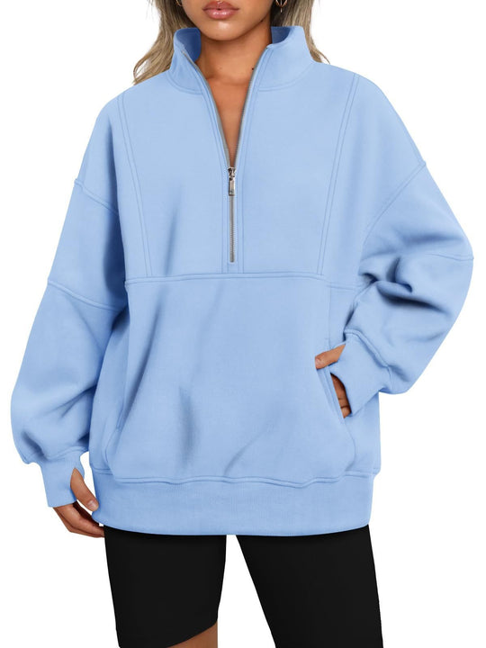 Damen Oversize-Sweatshirt mit halbem Reißverschluss, Stehkragen und Kängurutasche Shop Nory