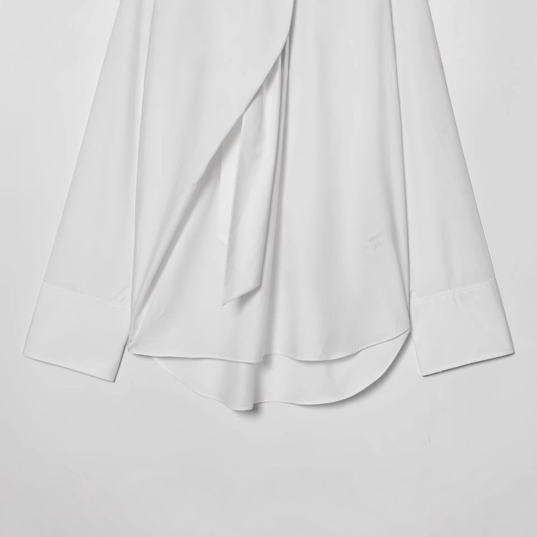 Damen Seidige Schluppenbluse mit Zierschal und verlängertem Rückensaum Shop Nory