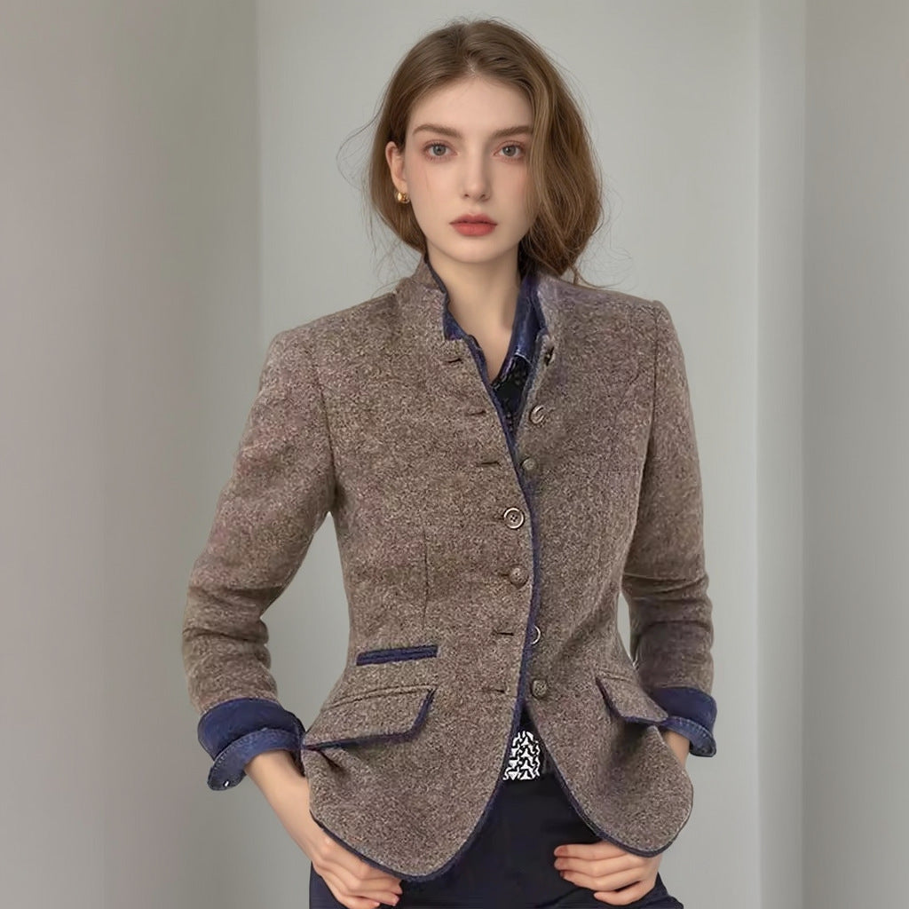 Damen Kurzblazer mit Stehkragen und Samtbesatz Shop Nory