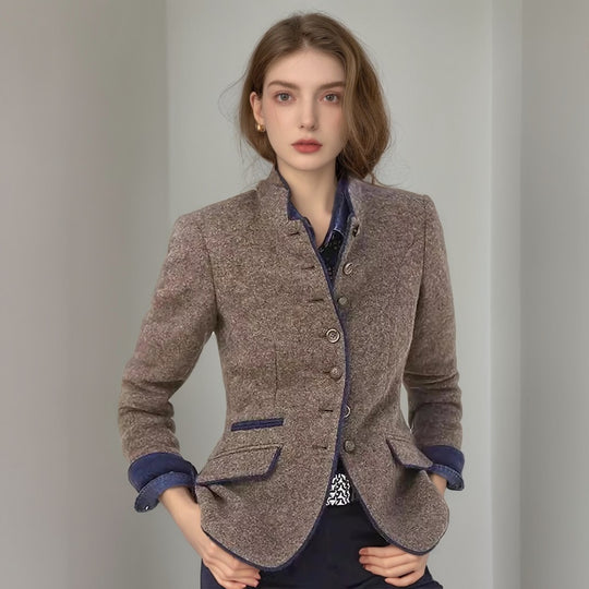 Damen Kurzblazer mit Stehkragen und Samtbesatz Shop Nory