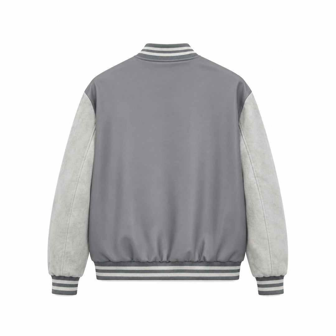 Herren Collegejacke im Letterman‑Style mit Kunstlederkörper und Veloursärmeln Shop Nory