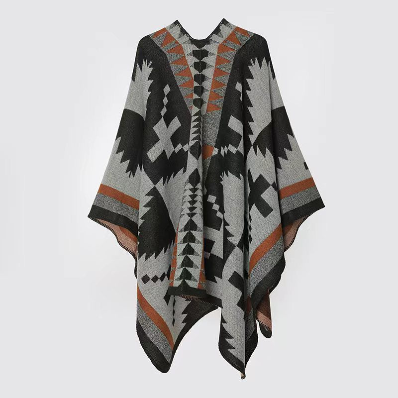 Damen Gewebter Jacquard‑Poncho im Oversize‑Cape mit Ethno‑Geometrischem Muster Shop Nory