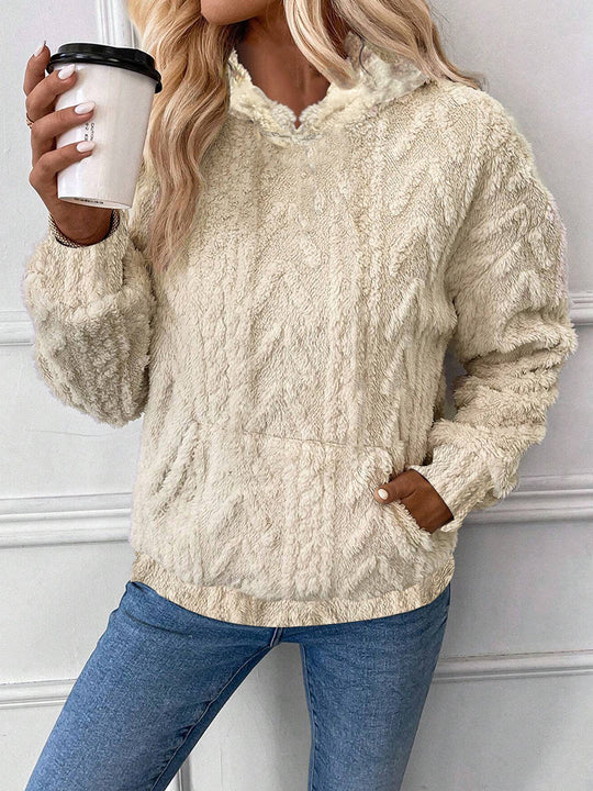 Damen nan kuscheliger Teddyfleece-Pullover mit Kängurutasche und leichtem Stehkragen Shop Nory