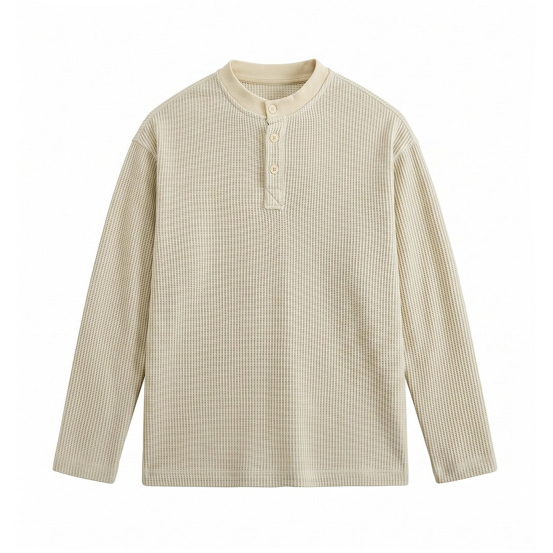 Herren Waffelstrick-Henley Langarmshirt mit Knopfleiste und entspannter Passform Shop Nory
