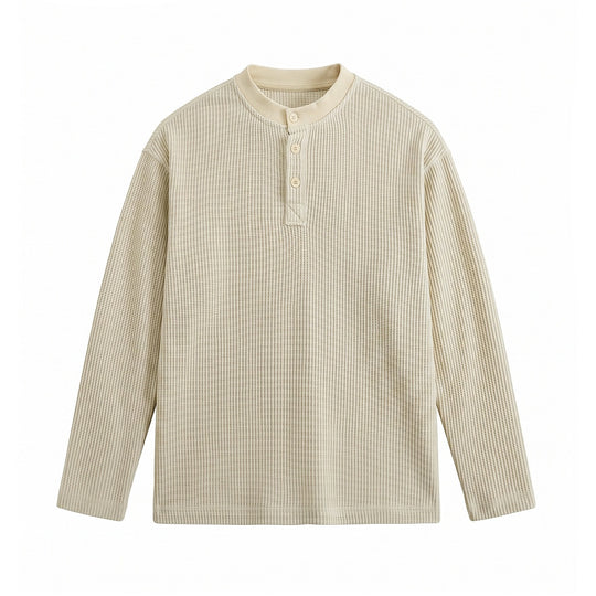Herren Waffelstrick-Henley Langarmshirt mit Knopfleiste und entspannter Passform Shop Nory