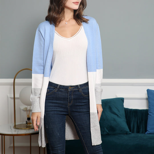 Damen Longcardigan mit Colorblock-Design, offener Front und gerippten Bündchen Shop Nory