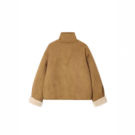 Damen Kurzjacke aus Velourslederimitat mit Teddyfutter und Stehkragen Shop Nory