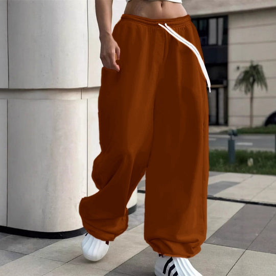 Damen nan weite Baggy-Jogginghose mit hohem Komfortbund, Kordelzug und elastischen Knöchelbündchen Shop Nory