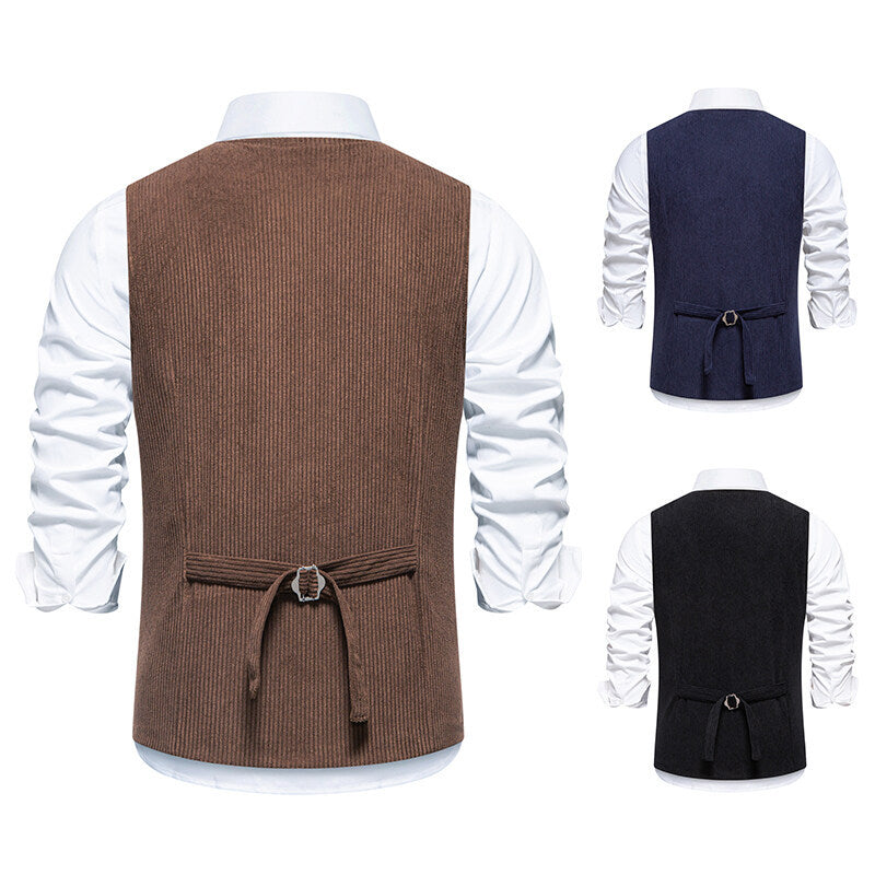 Herren elegante Cordweste mit praktischen Taschen und fein strukturiertem Design