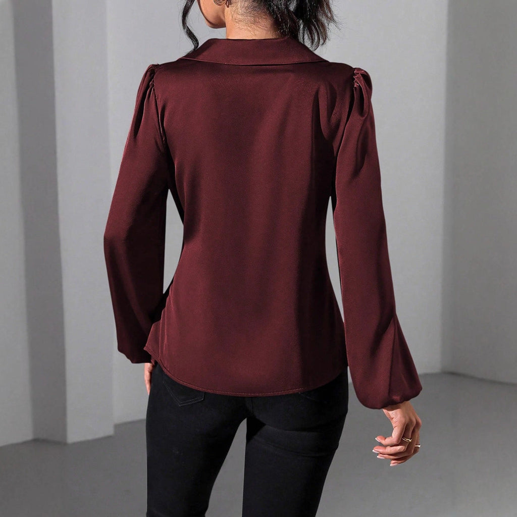 Damen Wickelbluse mit elegantem Taillengürtel und Puffärmeln