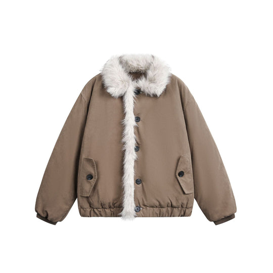 Damen Kurzblouson im Boxy-Cut mit breitem Kunstfellkragen Shop Nory