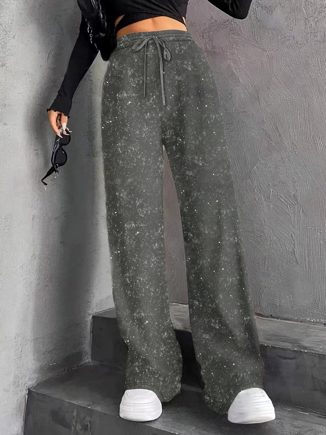 Damen nan weite Strickhose mit hochgeschnittenem Bund und Kordelzug Shop Nory