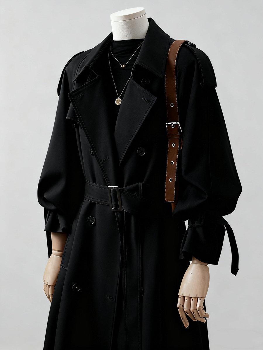 Damen Trenchcoat mit Ballonärmeln, doppelreihiger Schnitt und Taillengürtel Shop Nory