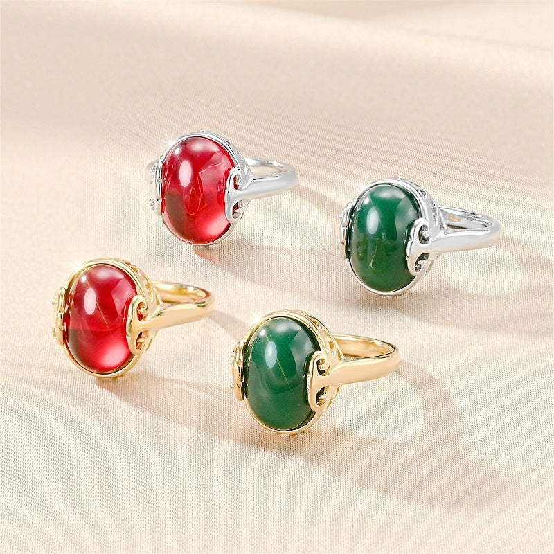 Damen Ring mit elegantem, ovalem rotem Stein und kunstvollem Design Shop Nory