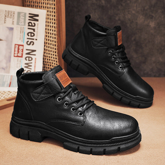 Herren Robuste Plateauschnür-Boots mit Klettlasche und profilierter Gummisohle Shopy Nory