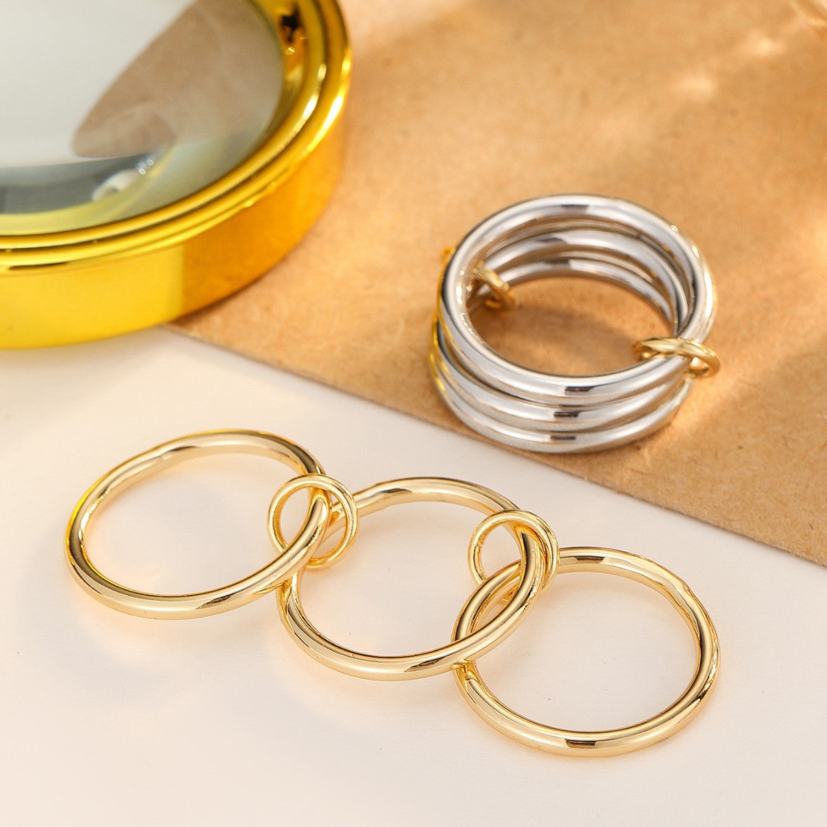 Damen Stapelring aus hochwertigem Edelstahl mit glänzender goldfarbener Oberfläche Shop Nory