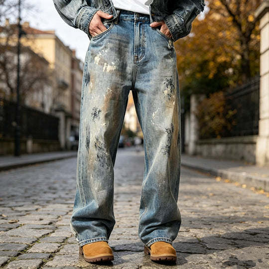 Herren Weite Denim-Jeans im Used-Look Shop Nory