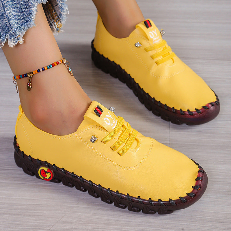 Damen Atmungsaktive und bequeme Freizeitschuhe mit elastischen Schnürsenkeln Shopnory