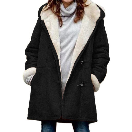 Damen Teddygefütterter Dufflecoat mit Kapuze, Kunstfell-Innenfutter und Knebelverschlüssen Shop Nory